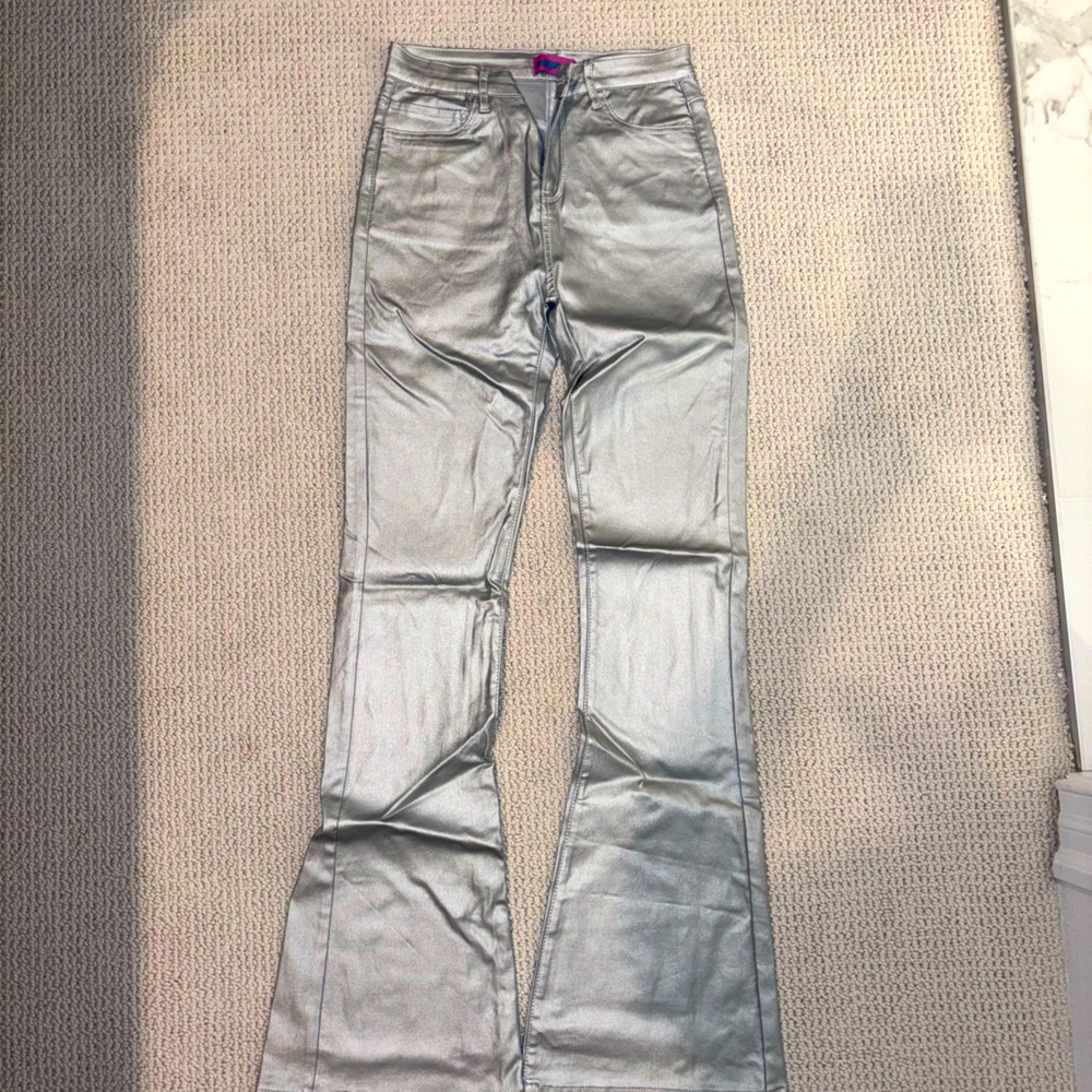 Edikted metallic silver flare pants